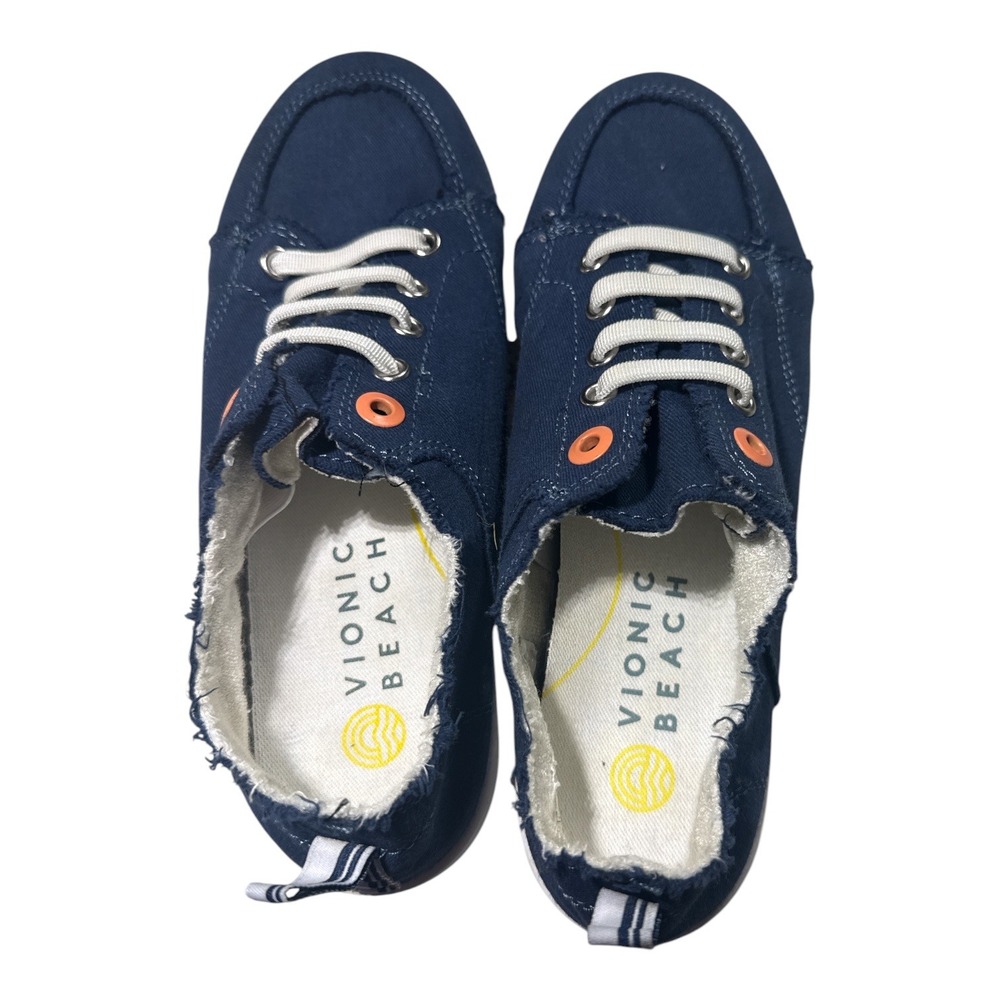 Vionic Beach Pismo Navy Blue Canvas Frayed Slip On Sneakers Womens 7 - Picture 2 of 7